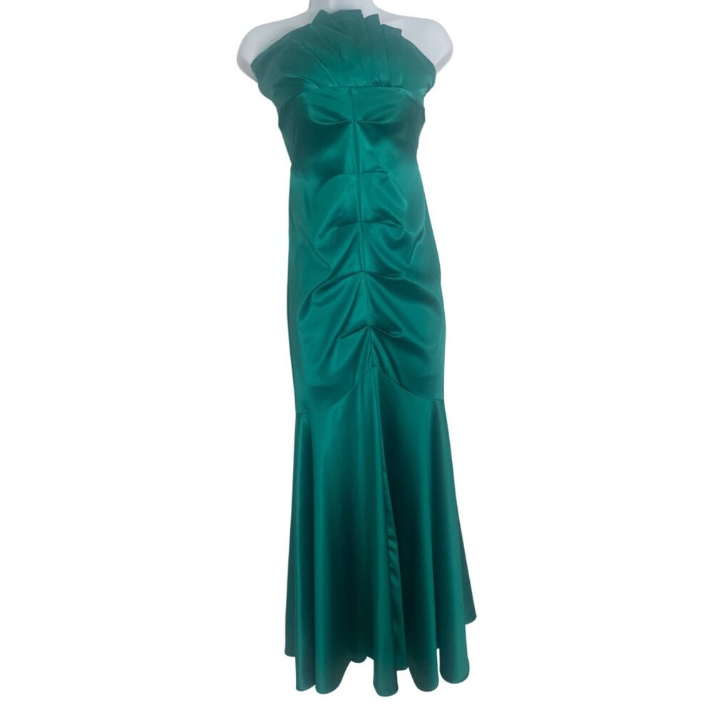 Jump Apparel Women Gown Strapless Ruched Satin 1/2 Green Mermaid Homecoming Hoco